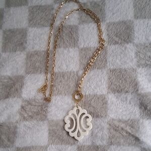 Gold-Tone Necklace with White Filigree Pendant